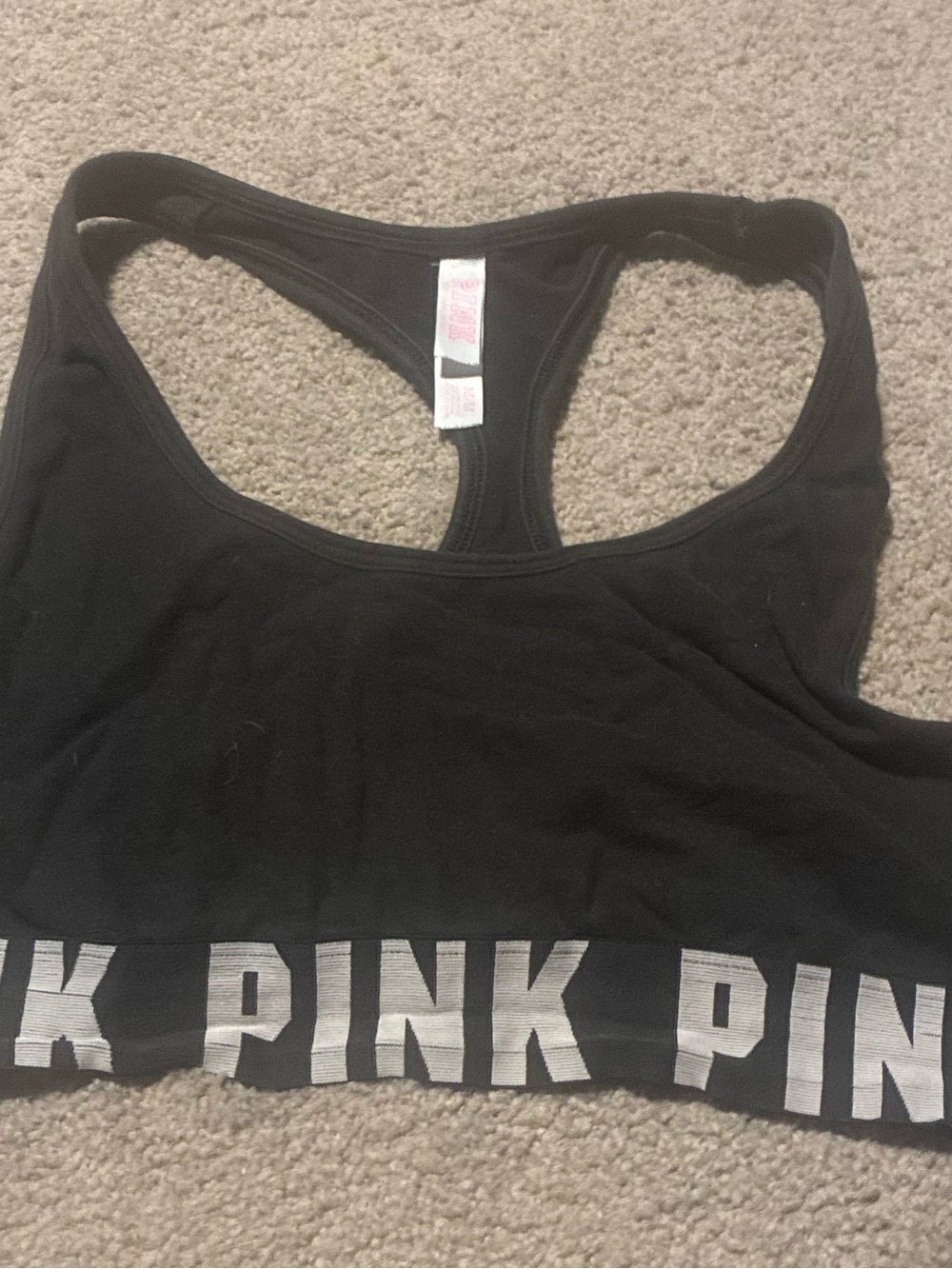 PINK Victoria's Secret Black Racerback Logo Sports Bra